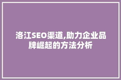 洛江SEO渠道,助力企业品牌崛起的方法分析
