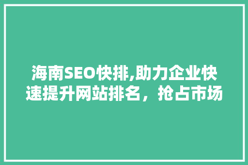 海南SEO快排,助力企业快速提升网站排名，抢占市场先机
