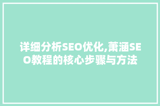 详细分析SEO优化,萧涵SEO教程的核心步骤与方法