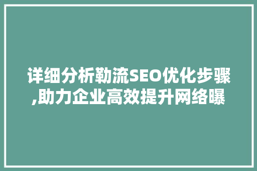 详细分析勒流SEO优化步骤,助力企业高效提升网络曝光度