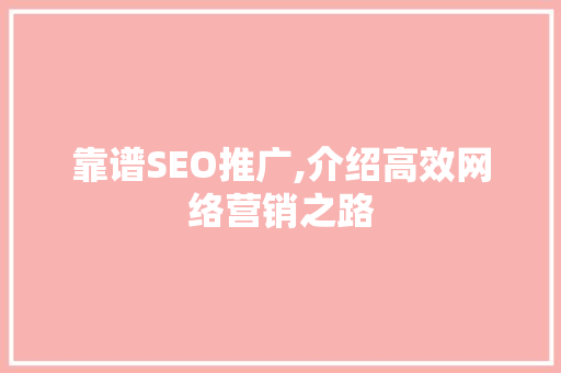 靠谱SEO推广,介绍高效网络营销之路