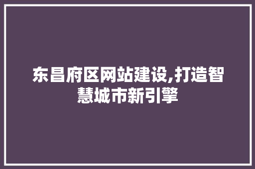 东昌府区网站建设,打造智慧城市新引擎