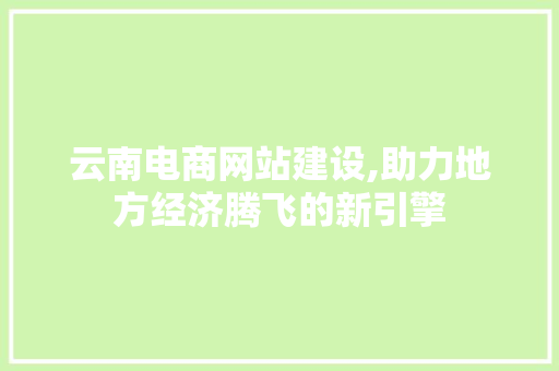 云南电商网站建设,助力地方经济腾飞的新引擎