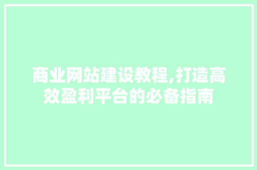 商业网站建设教程,打造高效盈利平台的必备指南