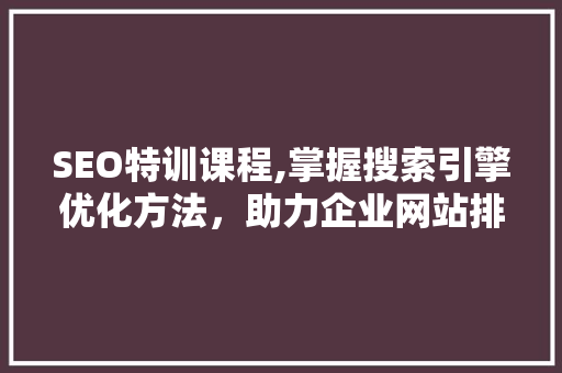 SEO特训课程,掌握搜索引擎优化方法，助力企业网站排名提升