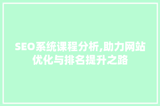 SEO系统课程分析,助力网站优化与排名提升之路