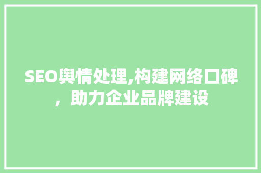 SEO舆情处理,构建网络口碑，助力企业品牌建设