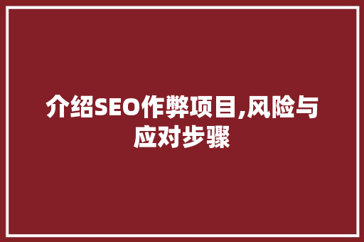 介绍SEO作弊项目,风险与应对步骤