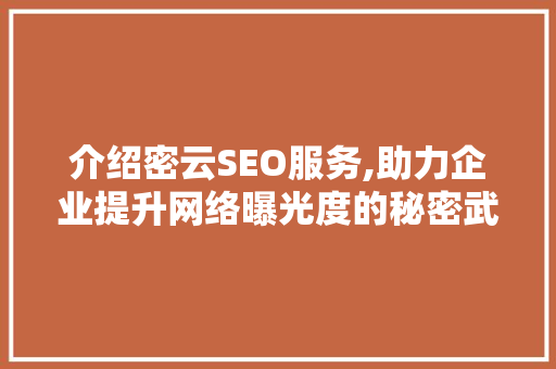 介绍密云SEO服务,助力企业提升网络曝光度的秘密武器