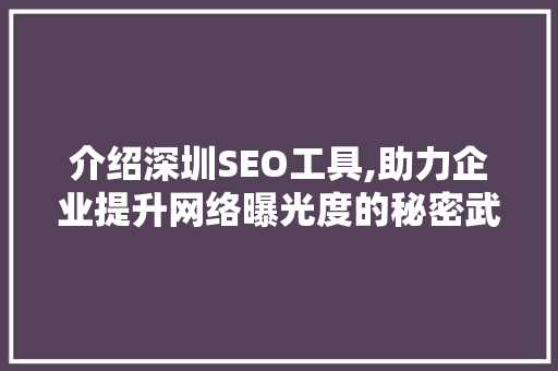 介绍深圳SEO工具,助力企业提升网络曝光度的秘密武器