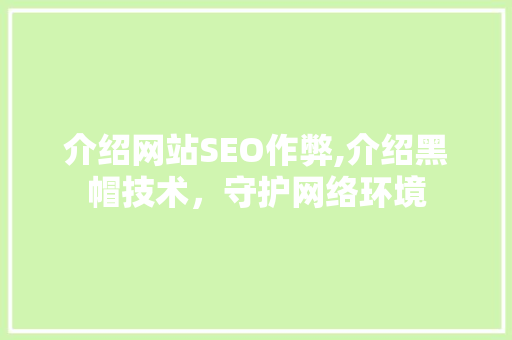 介绍网站SEO作弊,介绍黑帽技术，守护网络环境