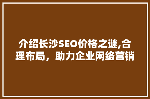介绍长沙SEO价格之谜,合理布局，助力企业网络营销