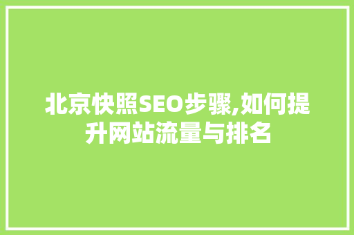 北京快照SEO步骤,如何提升网站流量与排名
