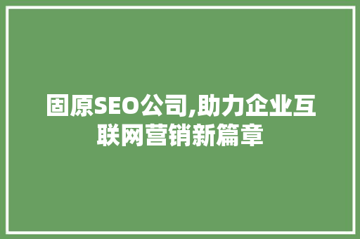 固原SEO公司,助力企业互联网营销新篇章