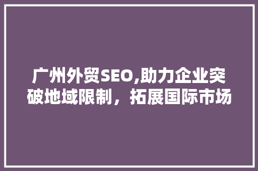 广州外贸SEO,助力企业突破地域限制，拓展国际市场