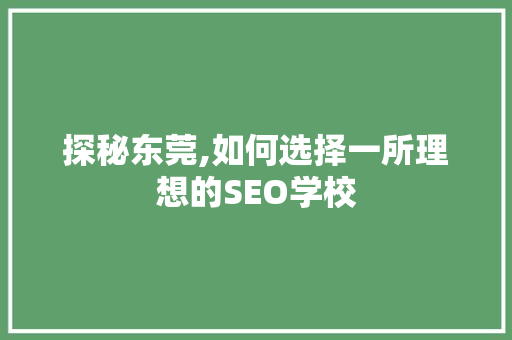 探秘东莞,如何选择一所理想的SEO学校