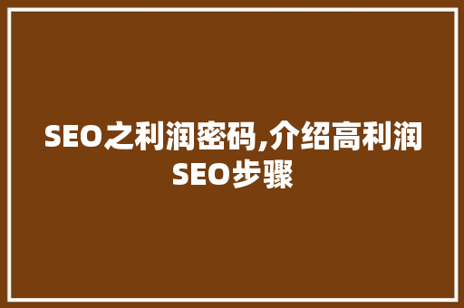 SEO之利润密码,介绍高利润SEO步骤