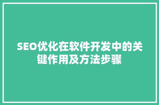 SEO优化在软件开发中的关键作用及方法步骤