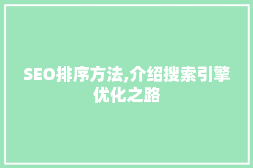 SEO排序方法,介绍搜索引擎优化之路