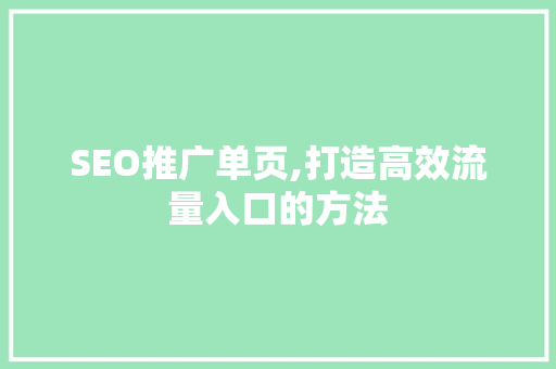 SEO推广单页,打造高效流量入口的方法