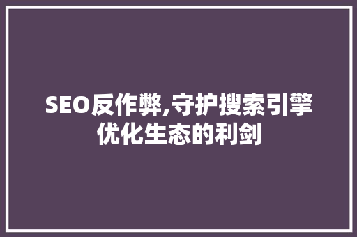 SEO反作弊,守护搜索引擎优化生态的利剑