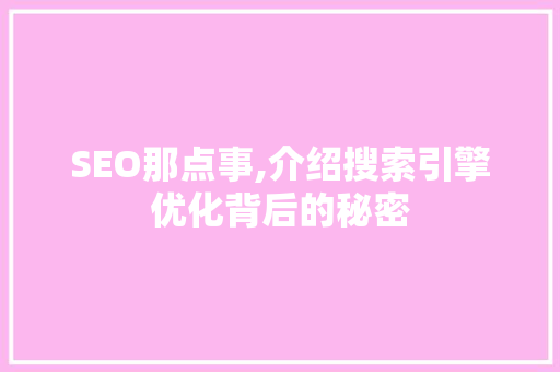SEO那点事,介绍搜索引擎优化背后的秘密