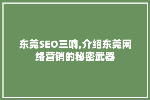 东莞SEO三响,介绍东莞网络营销的秘密武器