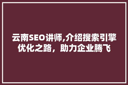 云南SEO讲师,介绍搜索引擎优化之路，助力企业腾飞