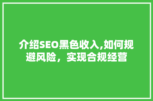 介绍SEO黑色收入,如何规避风险，实现合规经营