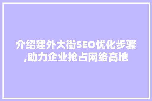 介绍建外大街SEO优化步骤,助力企业抢占网络高地