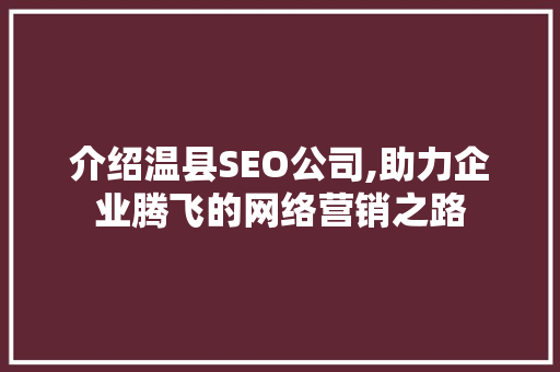 介绍温县SEO公司,助力企业腾飞的网络营销之路