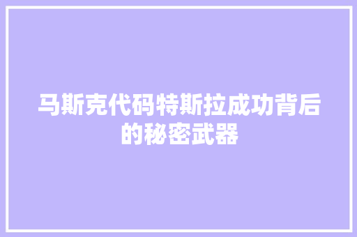 马斯克代码特斯拉成功背后的秘密武器