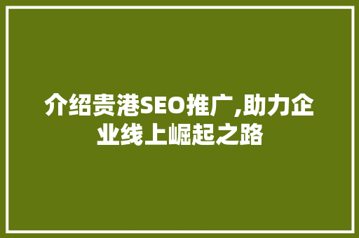 介绍贵港SEO推广,助力企业线上崛起之路
