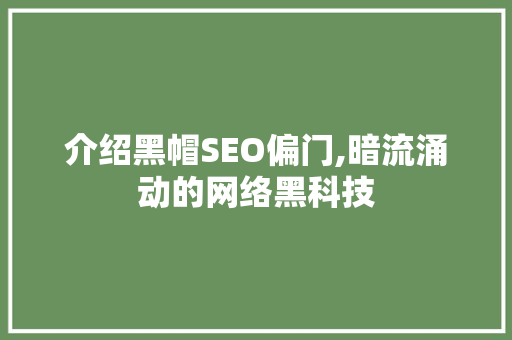 介绍黑帽SEO偏门,暗流涌动的网络黑科技