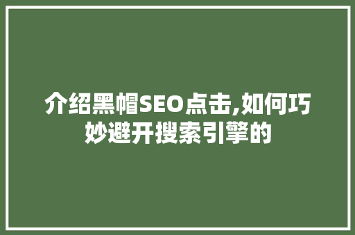 介绍黑帽SEO点击,如何巧妙避开搜索引擎的