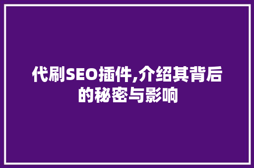 代刷SEO插件,介绍其背后的秘密与影响