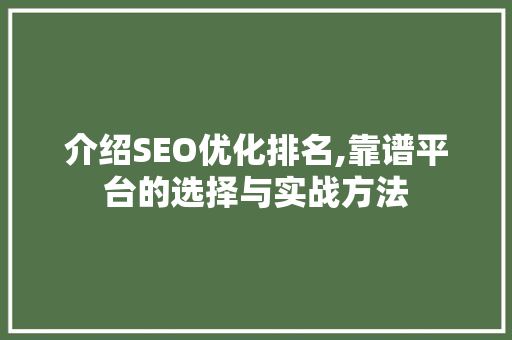 介绍SEO优化排名,靠谱平台的选择与实战方法