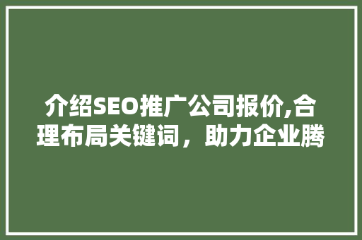 介绍SEO推广公司报价,合理布局关键词，助力企业腾飞