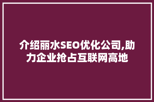 介绍丽水SEO优化公司,助力企业抢占互联网高地