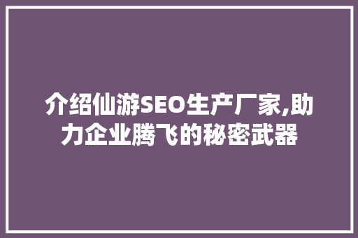 介绍仙游SEO生产厂家,助力企业腾飞的秘密武器