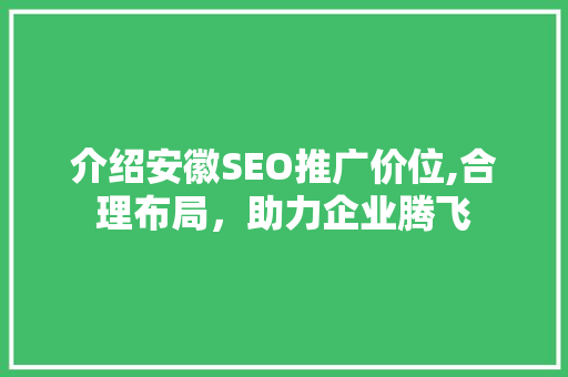 介绍安徽SEO推广价位,合理布局，助力企业腾飞
