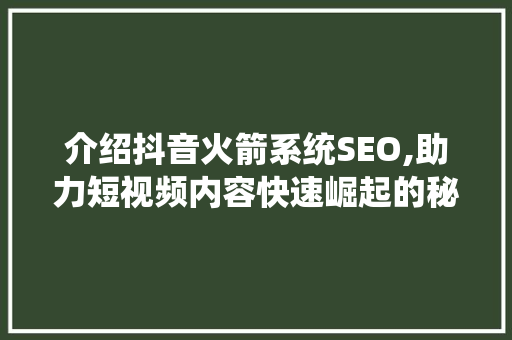 介绍抖音火箭系统SEO,助力短视频内容快速崛起的秘密武器