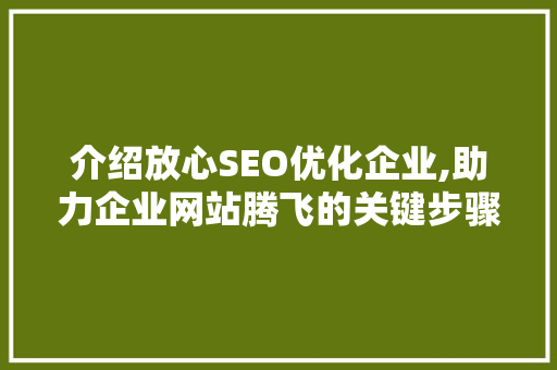 介绍放心SEO优化企业,助力企业网站腾飞的关键步骤