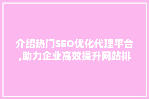 介绍热门SEO优化代理平台,助力企业高效提升网站排名与流量