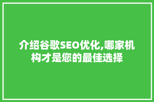 介绍谷歌SEO优化,哪家机构才是您的最佳选择