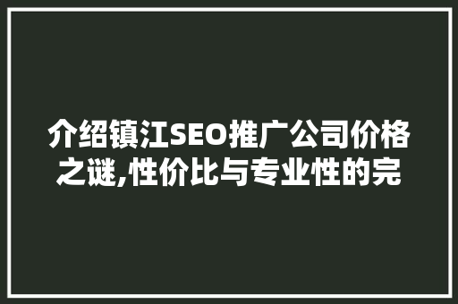 介绍镇江SEO推广公司价格之谜,性价比与专业性的完美结合