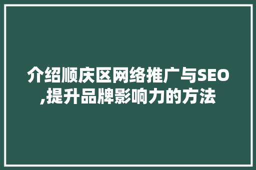 介绍顺庆区网络推广与SEO,提升品牌影响力的方法