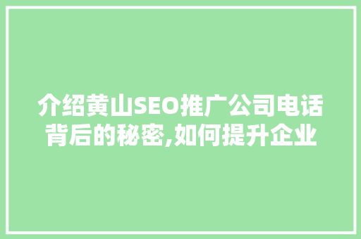 介绍黄山SEO推广公司电话背后的秘密,如何提升企业网络营销效果