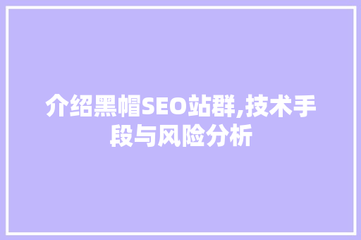介绍黑帽SEO站群,技术手段与风险分析