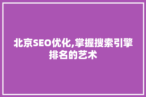 北京SEO优化,掌握搜索引擎排名的艺术